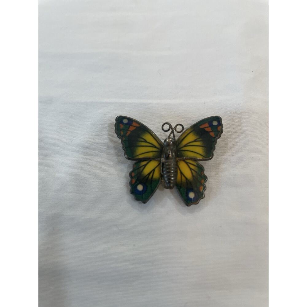 SMALL VINTAGE COSTUME GOLD TONE MULTI COLOR ENAMEL BUTTERFLY BROOCH/PIN